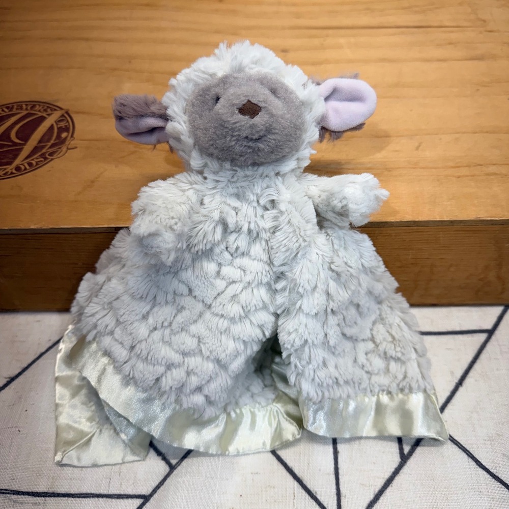 Mary Meyer Marshmallow Lamb Lovey Security Blanket Cream Grey Satin Trim 13x13‎
